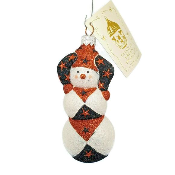 Patricia Breen Halloween Harlequin Snowman Orange Black Holiday Ornament - Picture 1 of 9